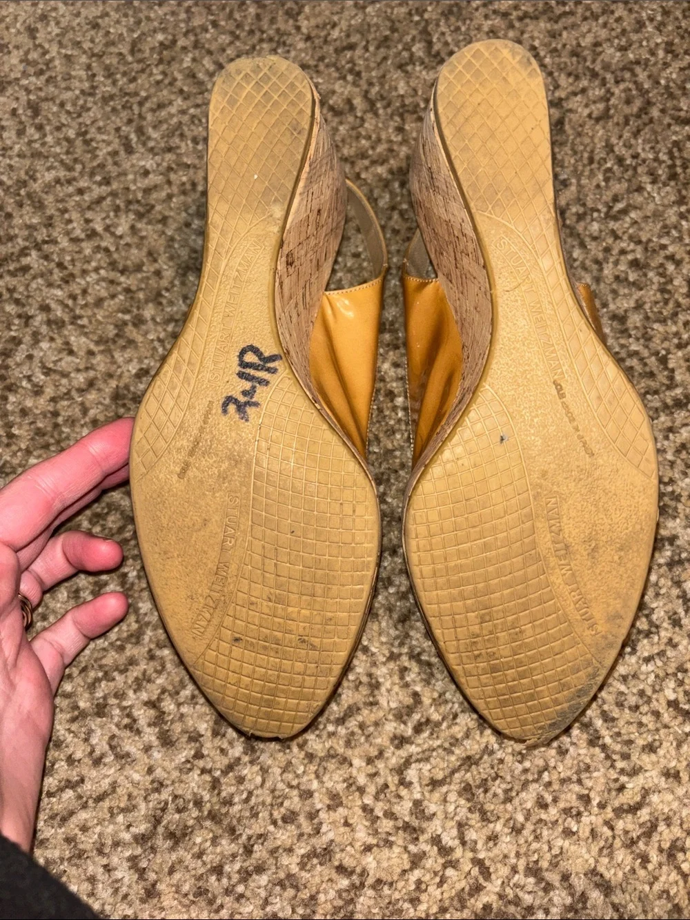 Stuart Weitzman Tan Peep-Toe Slingback Cork Wedge Heels 7.5 - Picture 8 of 8